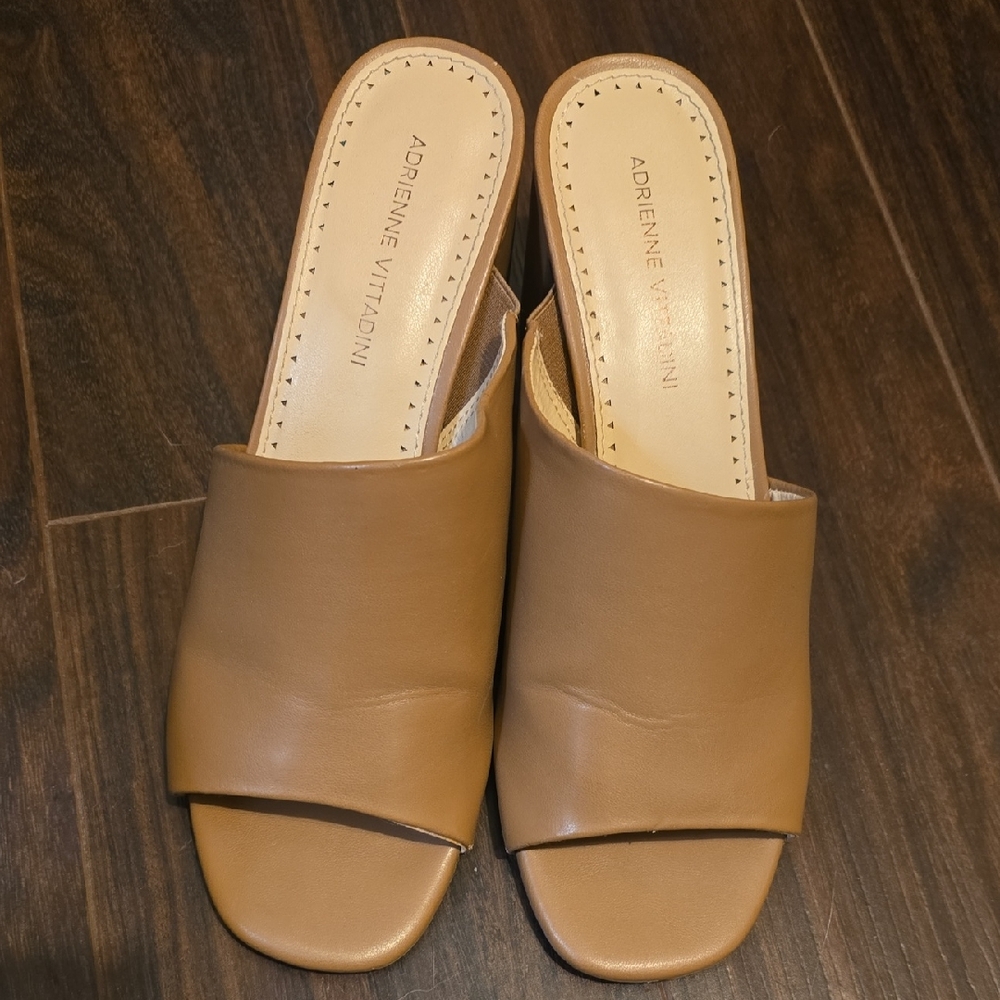 Adrienne Vittadini Tan Leather Slide Mules
